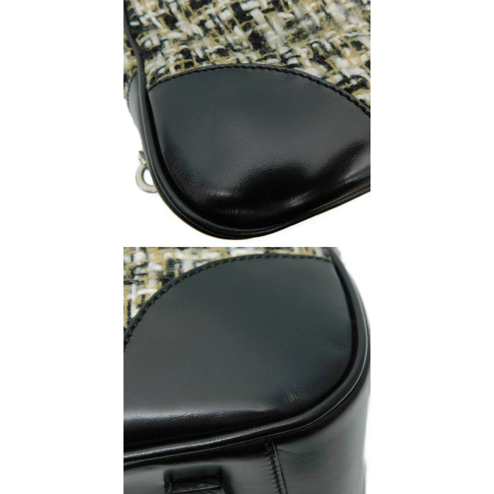 PRADA Boston Handbag Tweed Leather Beige Black Compact - Picture 5 of 9
